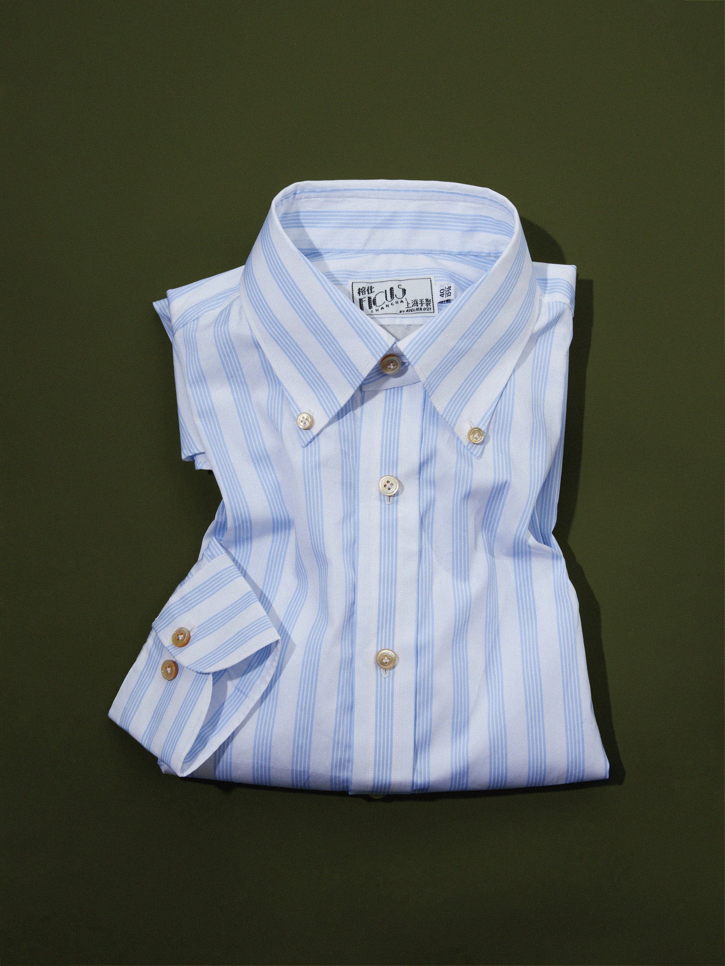 Neapolitan White and Blue Wide Stripe Cotton Button-Down Collar Handcrafted Shirt - Piero Tonella