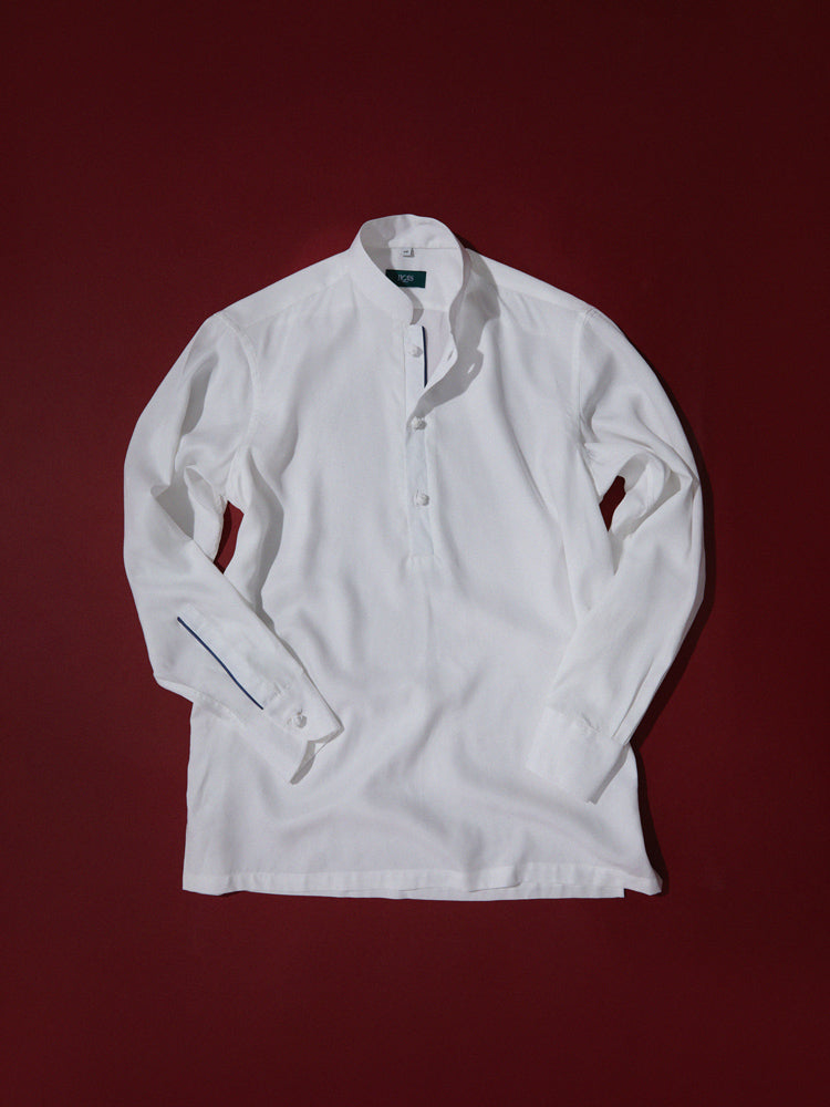 White Cotton/ Linen/ Tencel Pullover Shanghai Shirt