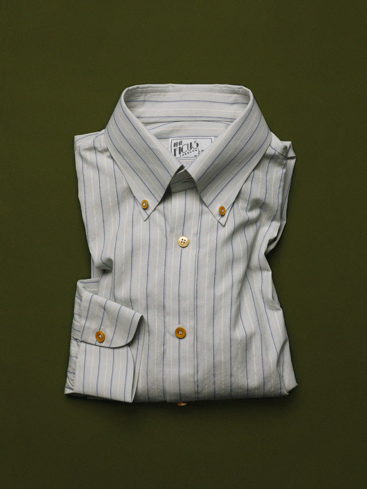 Cotton Striped Button-Down Collar Handcrafted Shirt - Grey & Blue/Canclini