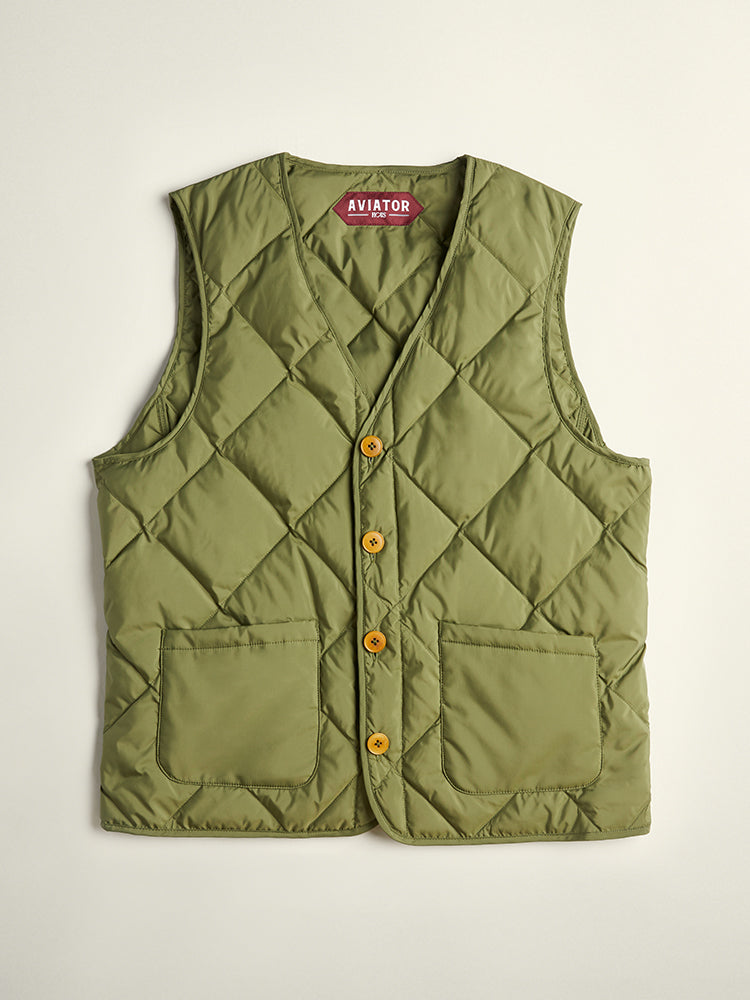 Diamond Quilted Down Vest - Olive