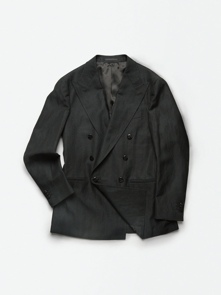 Wool-Linen Double-Breasted Blazer – Black Herringbone / Angelico