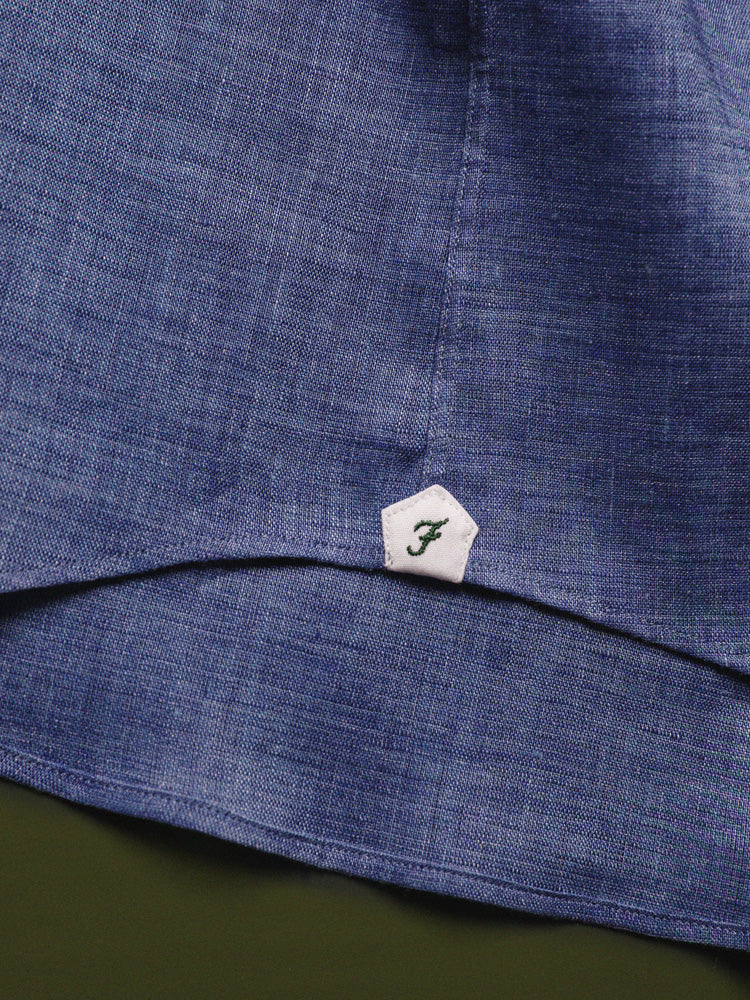 Linen Half One-Piece Collar Handcrafted Shirt - Navy / Albini