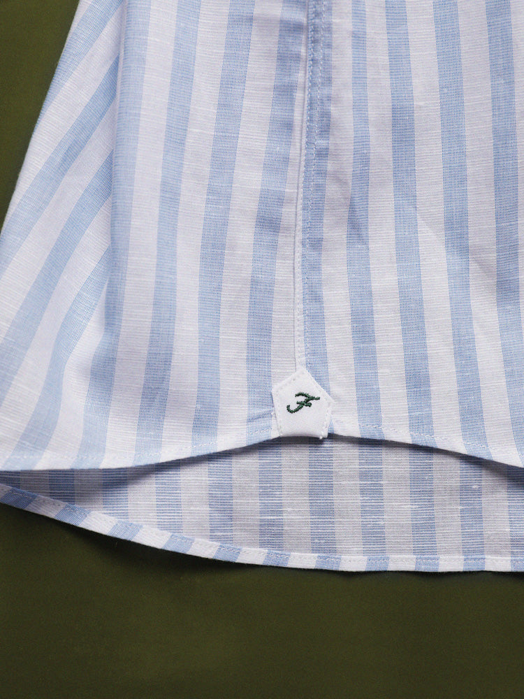 Broad Striped Spread Collar Handcrafted Shirt - White & Blue / Piero Tonella