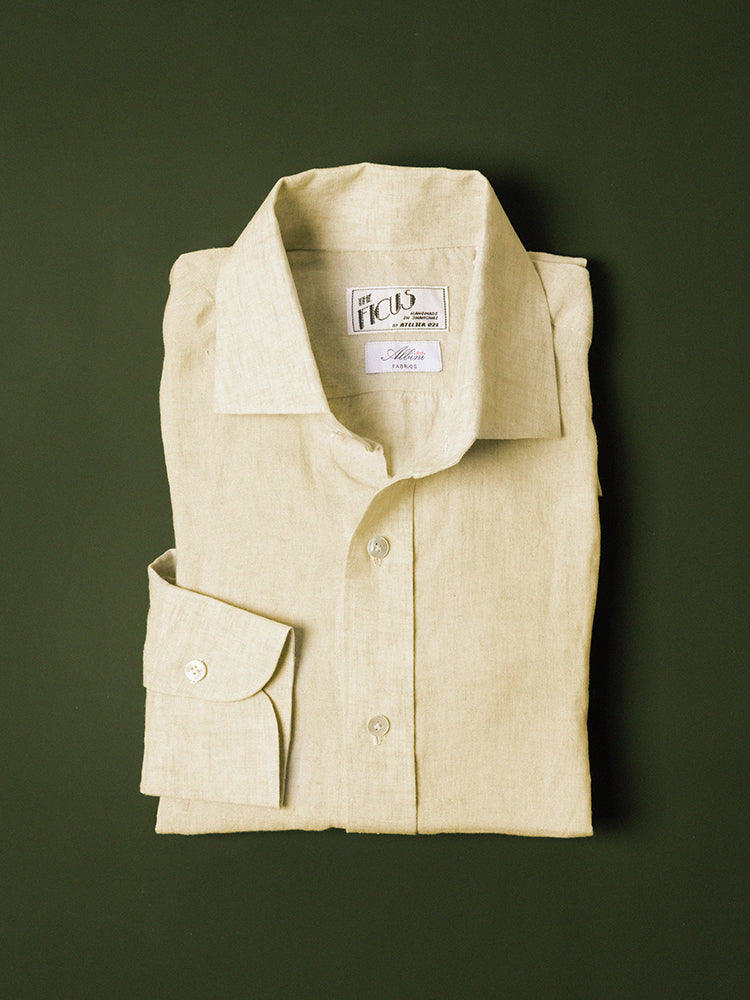Linen Half One Piece Collar Handcrafted Shirt - Khaki/Albini
