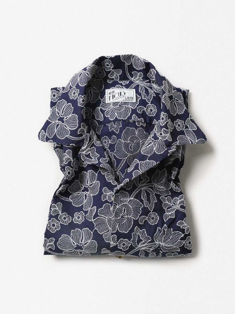 Navy Hand-Embroidered Aloha Shirt
