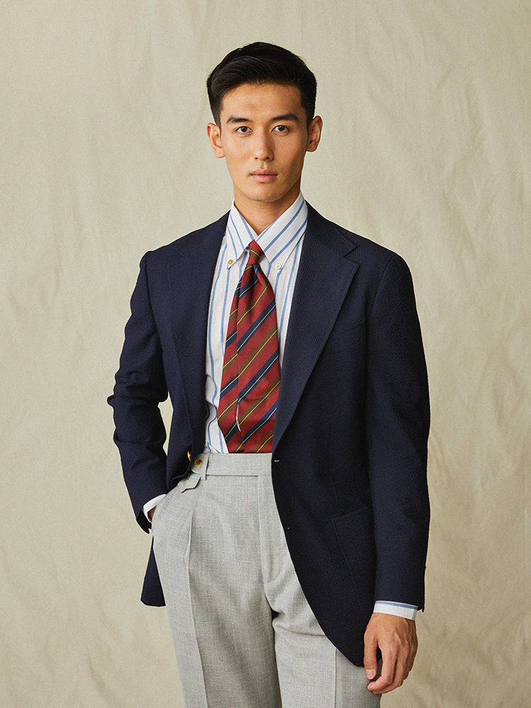 Navy Wool Seersucker Blazer – Marzotto