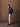 Blue Rain System stand-collar short jacket — model side