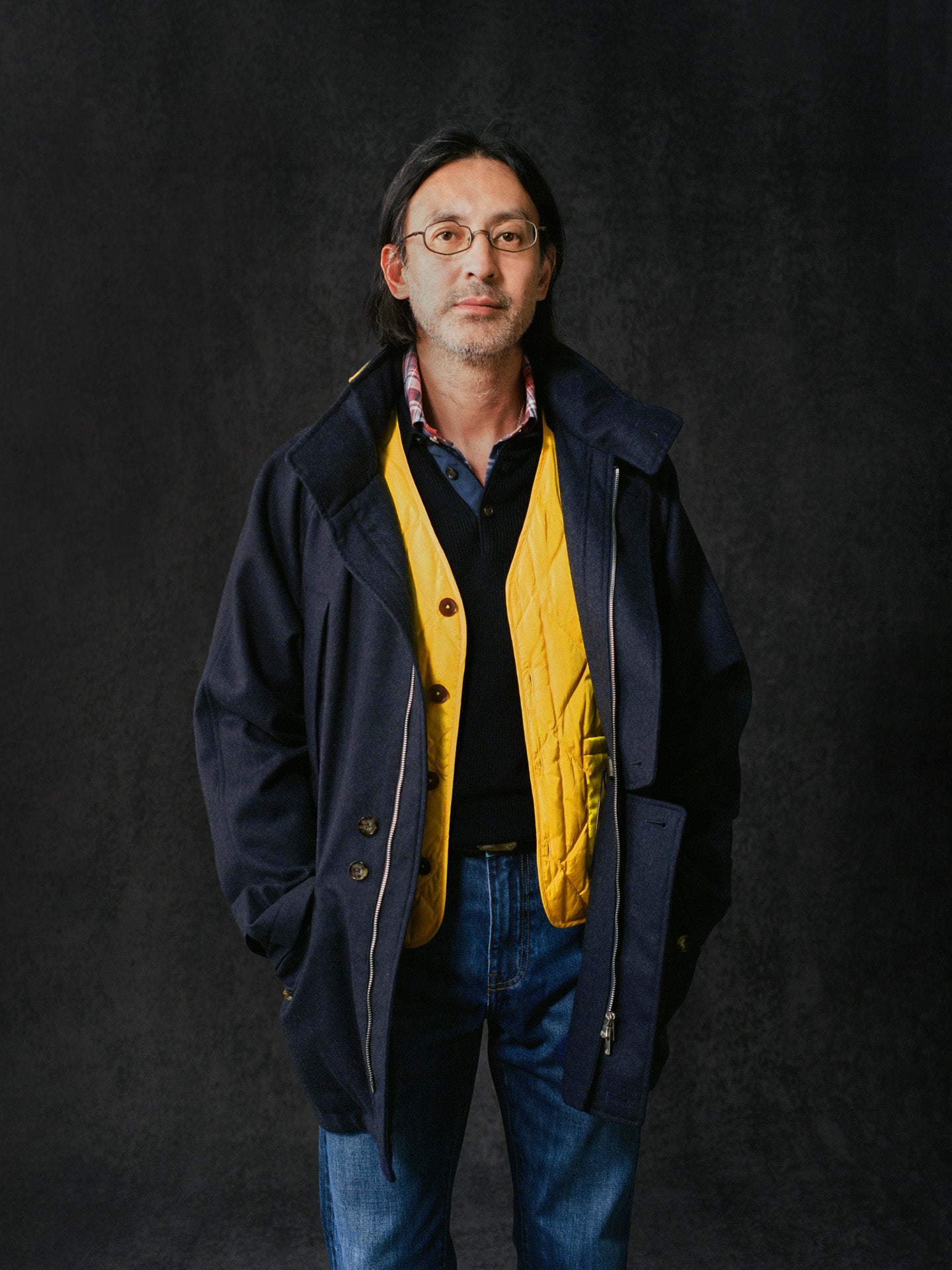 Indigo Water-Repellent Wool Flannel Raglan Sleeve 'Freezer' Coat - Fox Brothers