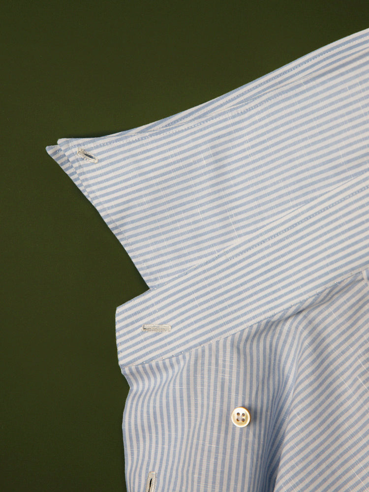 Neapolitan Cotton/Linen Stripe Handcrafted Shirt - Light Blue/Canclini