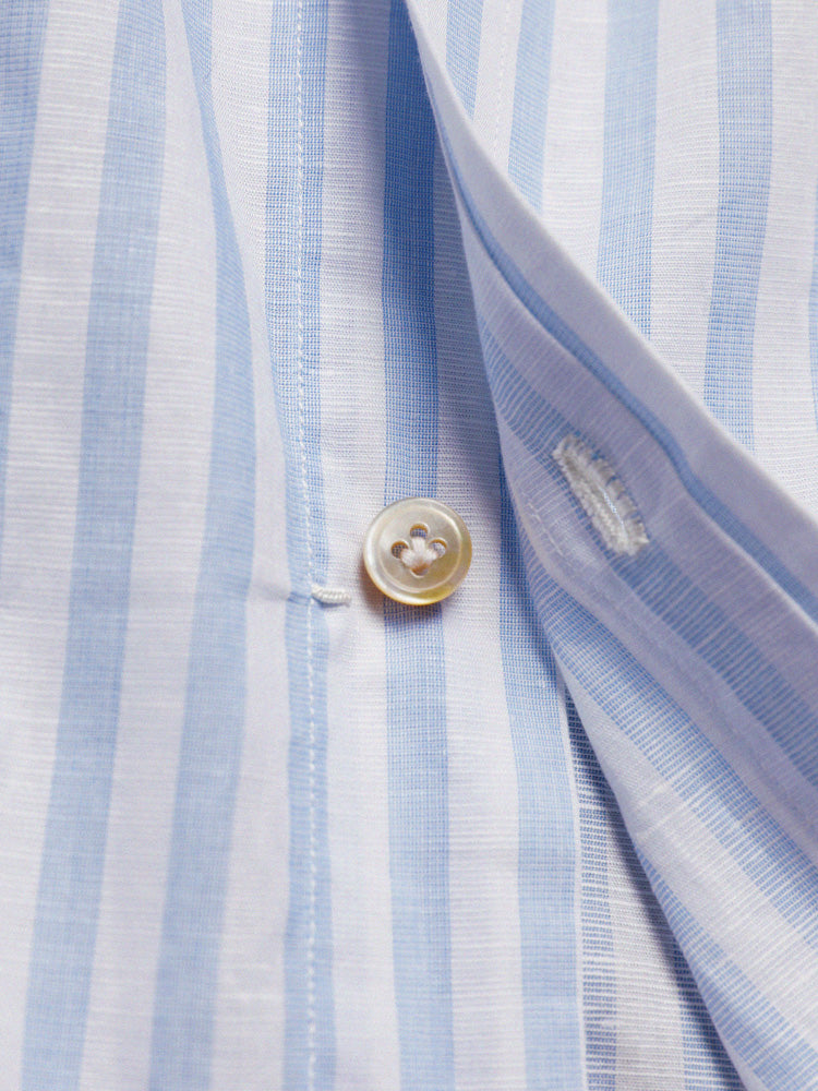 Broad Striped Spread Collar Handcrafted Shirt - White & Blue / Piero Tonella