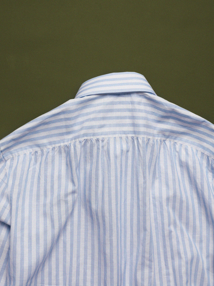 Broad Striped Spread Collar Handcrafted Shirt - White & Blue / Piero Tonella