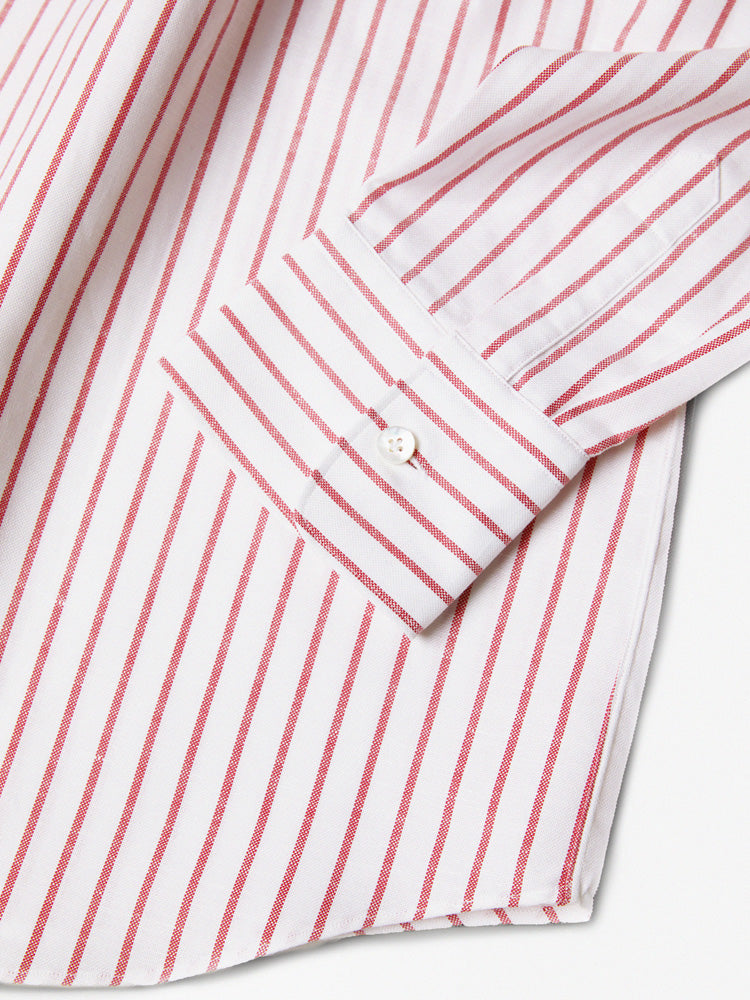 Cotton Linen One-Piece Collar Polo Pullover Shirt - Red & White (Unisex)