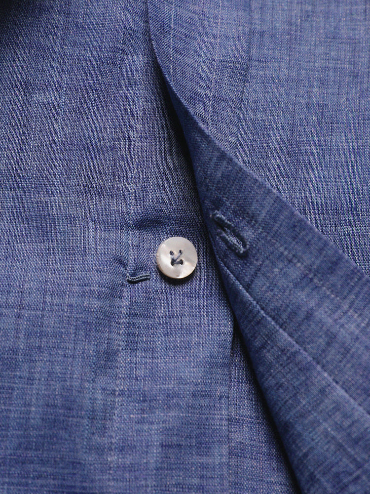 Linen Half One-Piece Collar Handcrafted Shirt - Navy / Albini
