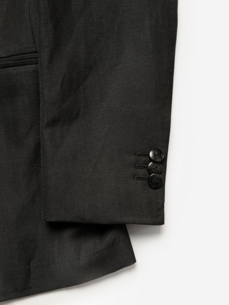 Wool-Linen Double-Breasted Blazer – Black Herringbone / Angelico