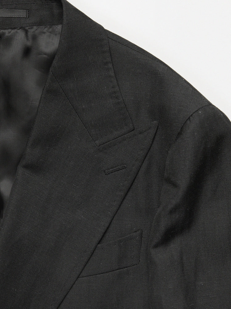 Wool-Linen Double-Breasted Blazer – Black Herringbone / Angelico