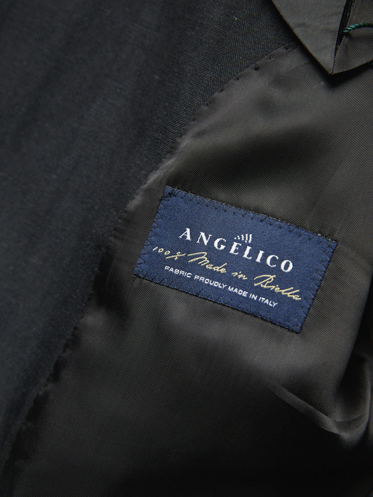 Wool-Linen Double-Breasted Blazer – Black Herringbone / Angelico