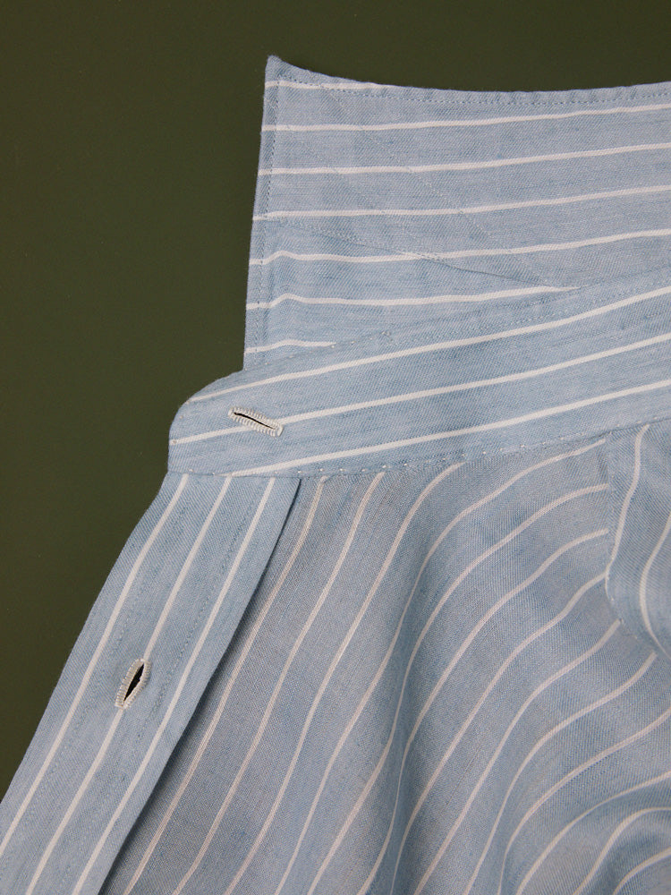Neapolitan Cotton/Linen Reverse Stripe Spread Collar Handcrafted Shirt - Blue & White/Piero Tonella