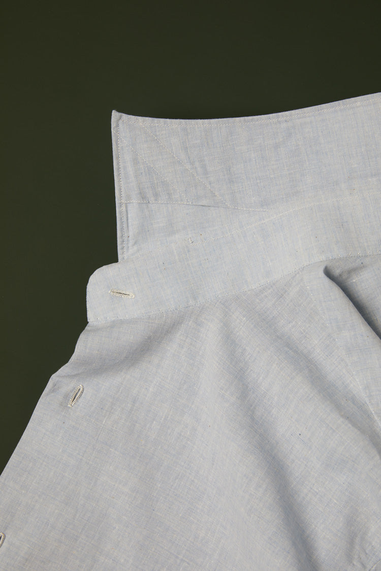 Neapolitan Cotton/Linen Spread Collar Handcrafted Shirt - Dusty Blue/Thomas Mason