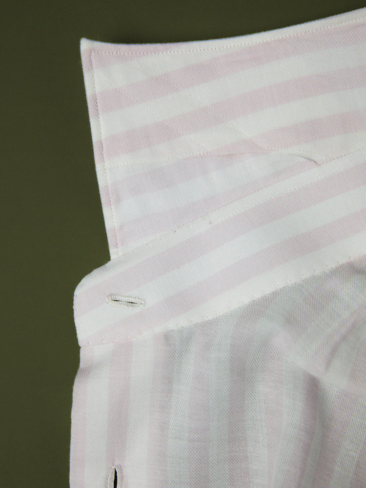 Neapolitan Cotton Wide Stripe Spread Collar Handcrafted Shirt - Pink & White/Piero Tonella