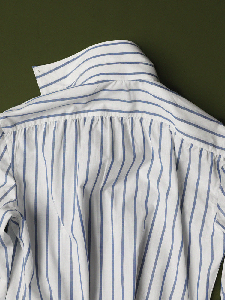 Cotton Wide Stripe Handcrafted Shirt - White & Blue/Piero Tonella