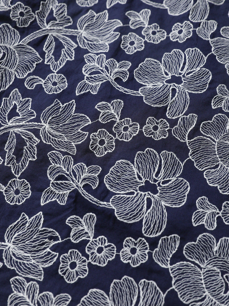 Navy Hand-Embroidered Aloha Shirt