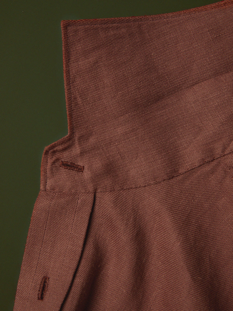 Neapolitan Linen/Silk Half One Piece Collar Handcrafted Shirt - Dark Red/Albini