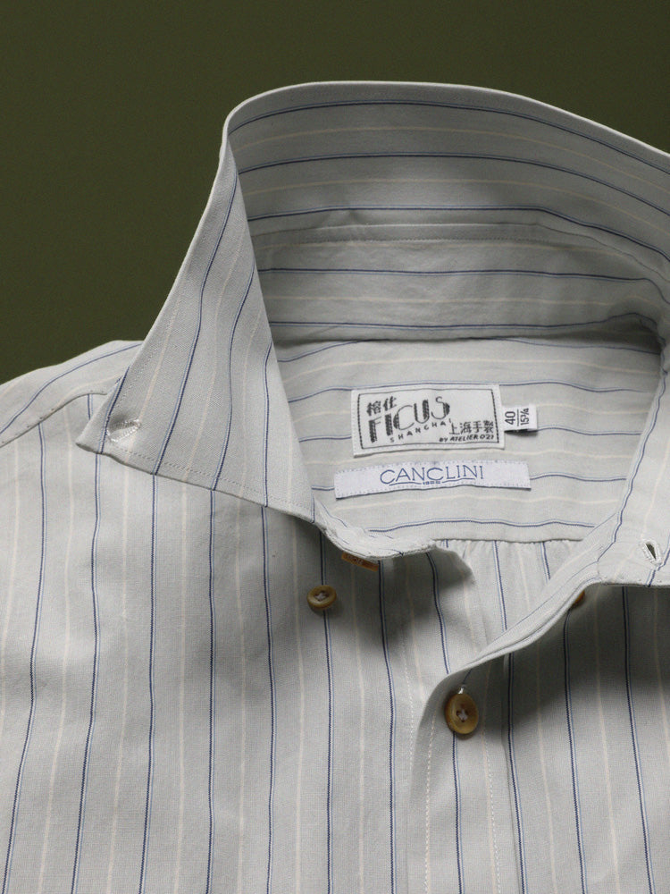 Cotton Striped Button-Down Collar Handcrafted Shirt - Grey & Blue/Canclini