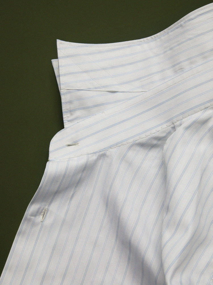 Cotton Pinstriped Spread Collar Handcrafted Shirt - White & Blue/Canclini