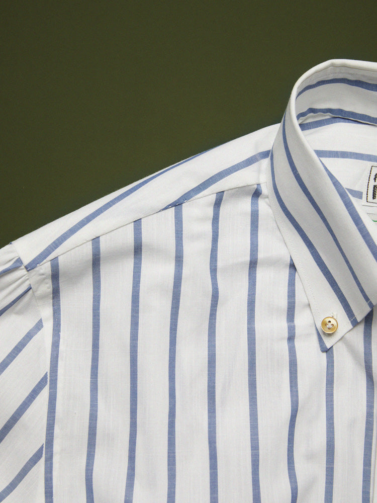 Cotton Wide Stripe Handcrafted Shirt - White & Blue/Piero Tonella