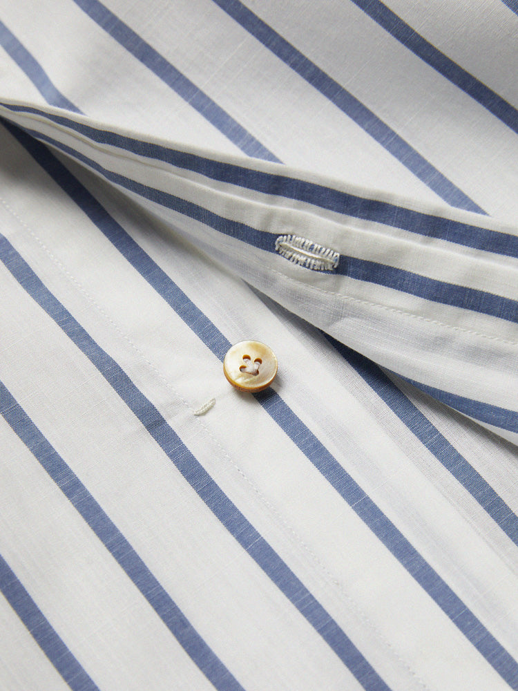 Cotton Wide Stripe Handcrafted Shirt - White & Blue/Piero Tonella