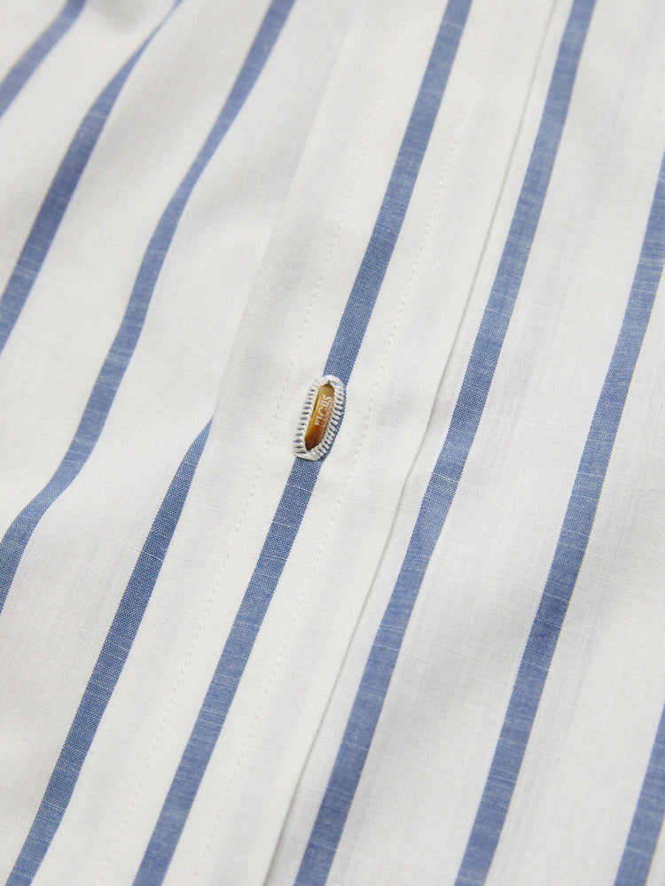 Cotton Wide Stripe Handcrafted Shirt - White & Blue/Piero Tonella