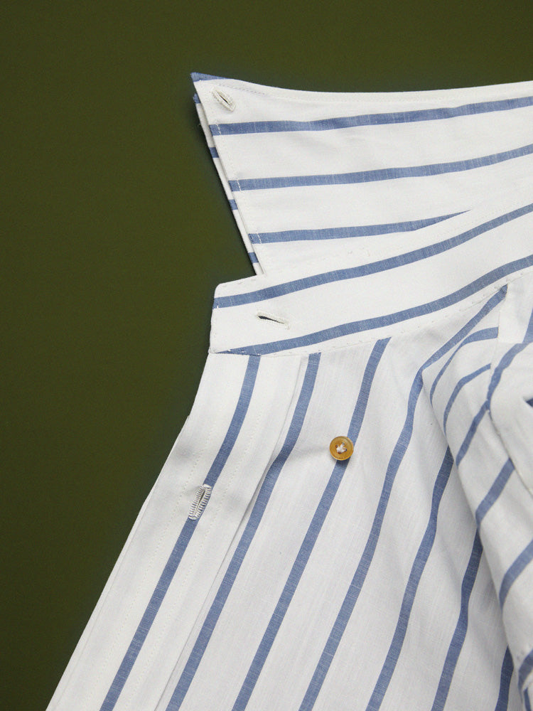 Cotton Wide Stripe Handcrafted Shirt - White & Blue/Piero Tonella