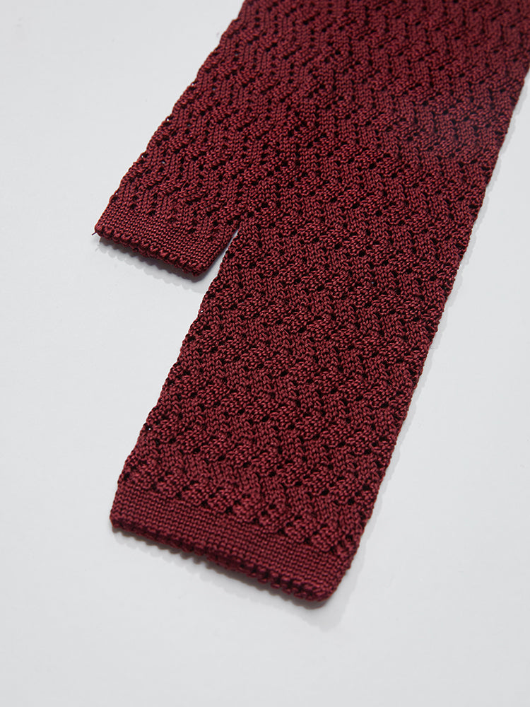 Zag Pattern Silk Knit Tie - Burgundy