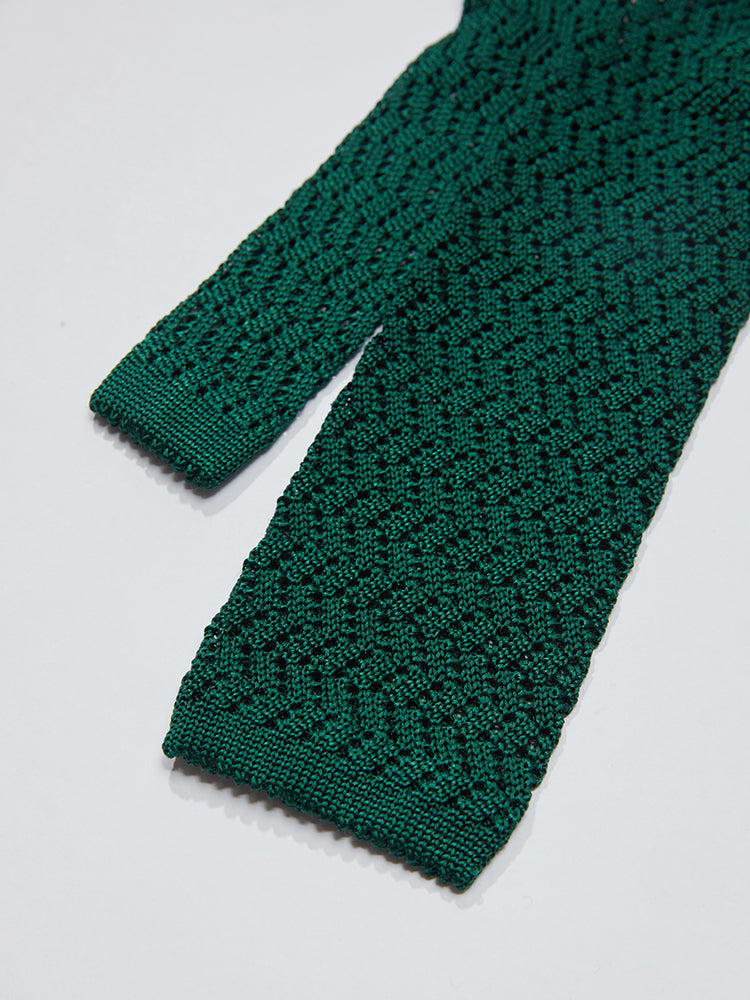 Zag Pattern Silk Knit Tie - Green