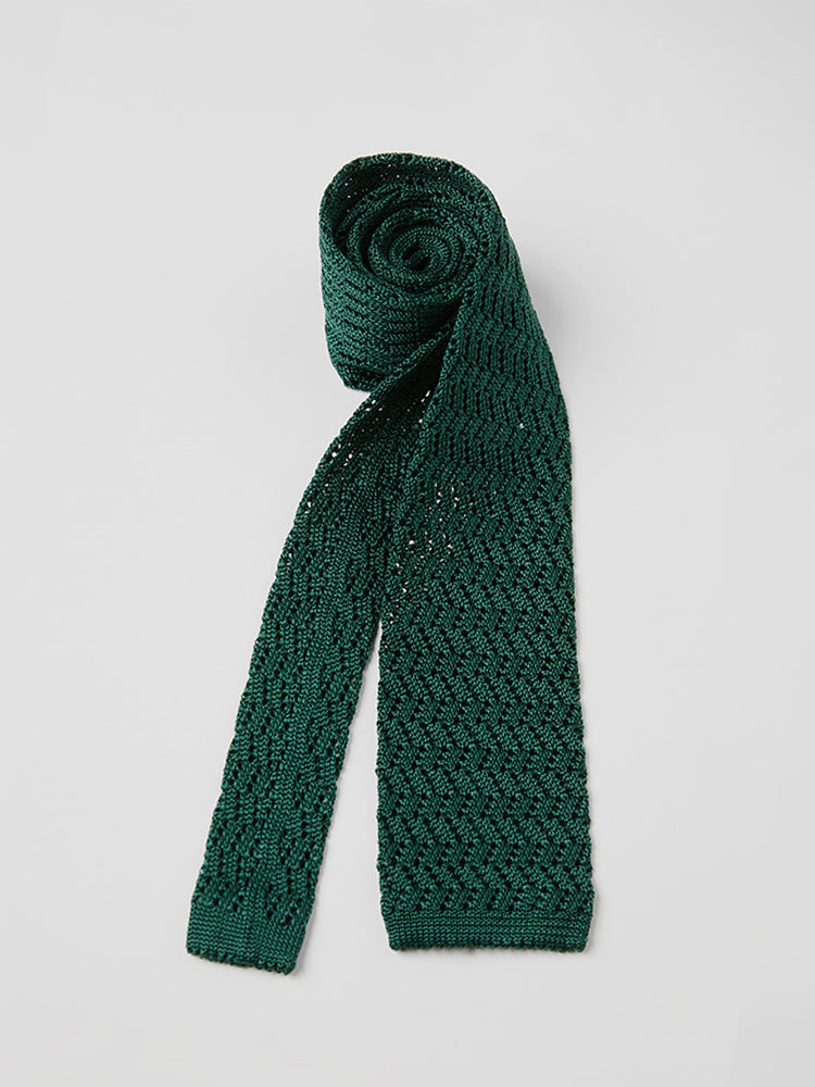 Zag Pattern Silk Knit Tie - Green